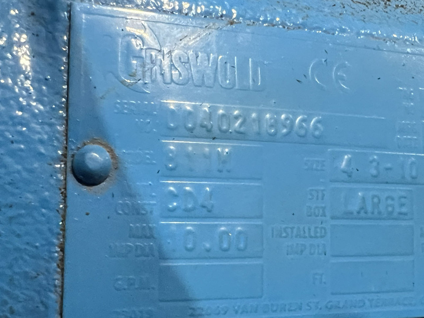 GRISWOLD 811M CDA4 ANSI CENTRIFUGAL PUMP SIZE 4 3-10 A70 C2 W/ 5 VANE IMPELLER