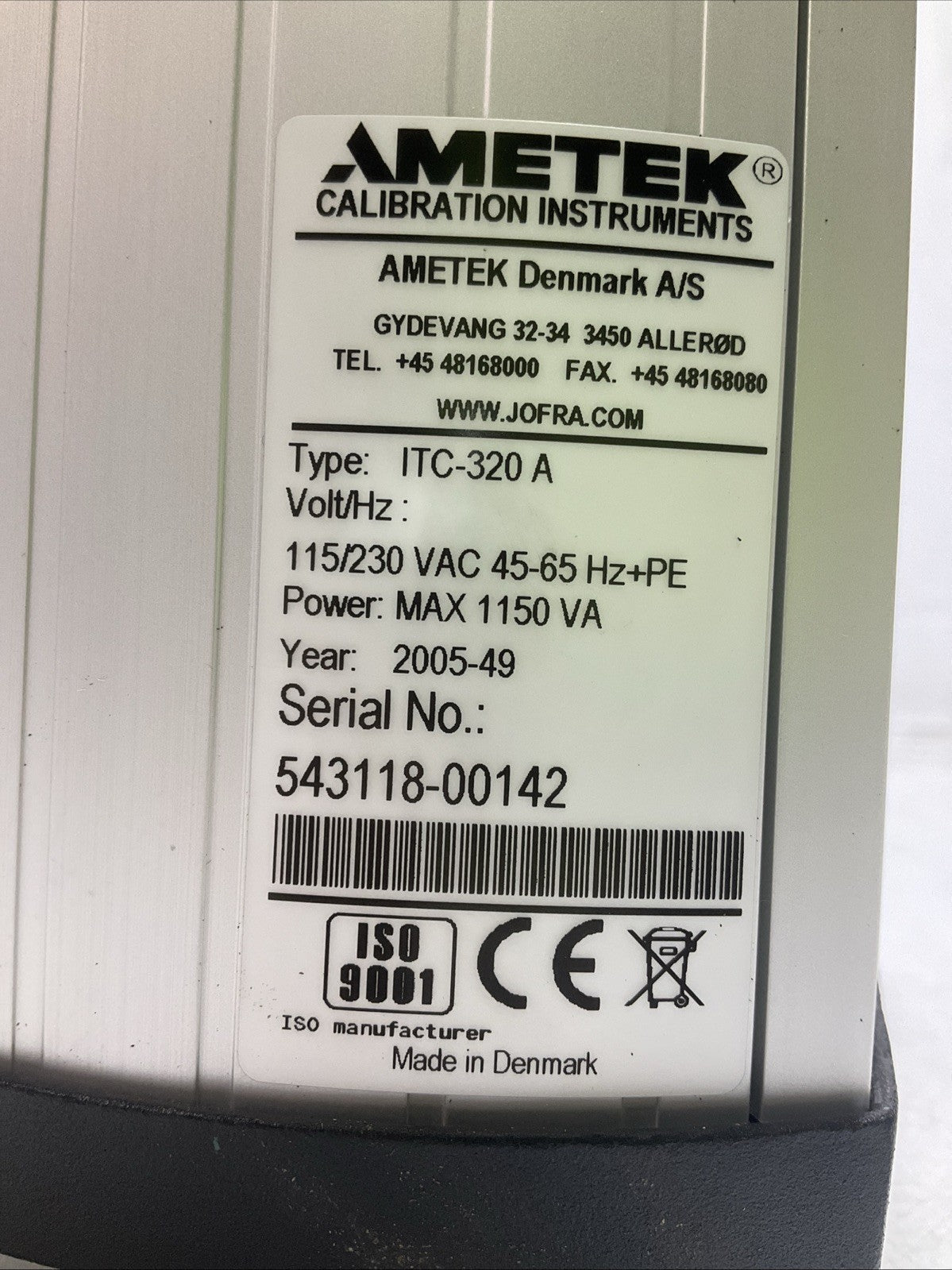 AMETEK  JOFRA  ITC-320 A  DRY BLOCK TEMPERATURE CALIBRATOR 1150VA  Y2M