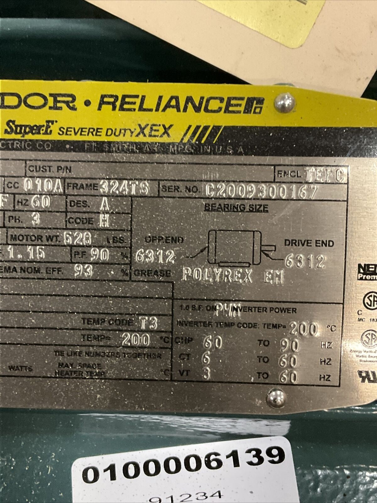 BALDOR RELIANCE ECP4109T MOTOR 40HP 3540RPM 3PH 40HP 230/460V 373