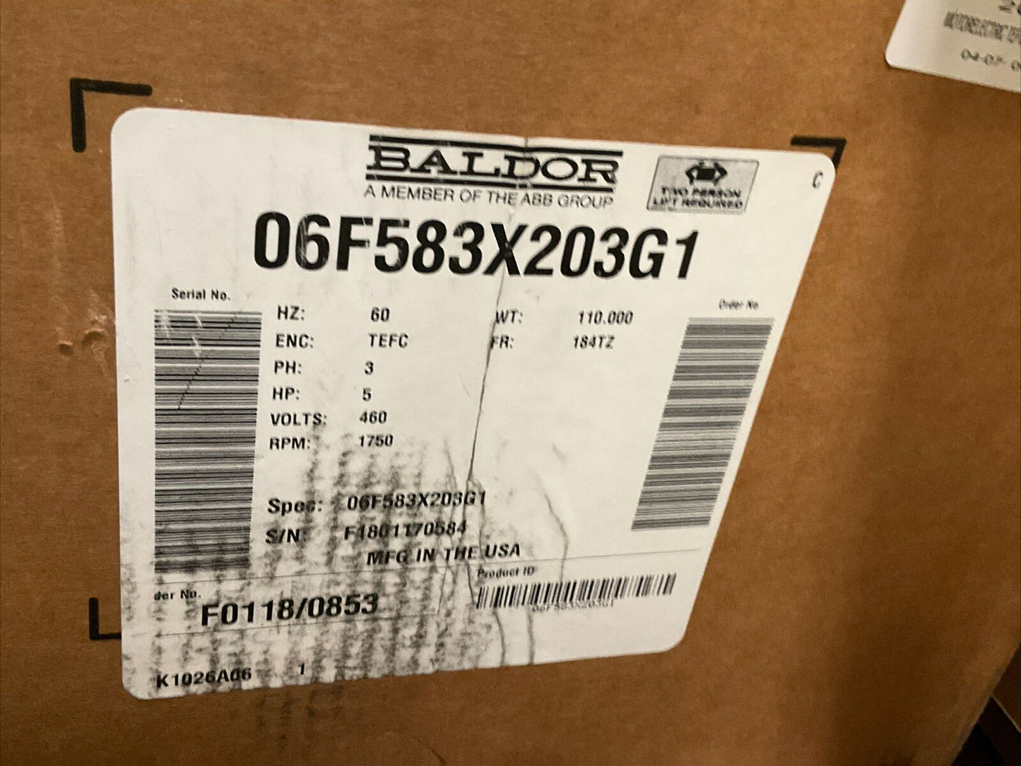 BALDOR RELIANCE 06F583X203G1 MOTOR 60HZ 3PH 5HP 460V 1750RPM 373