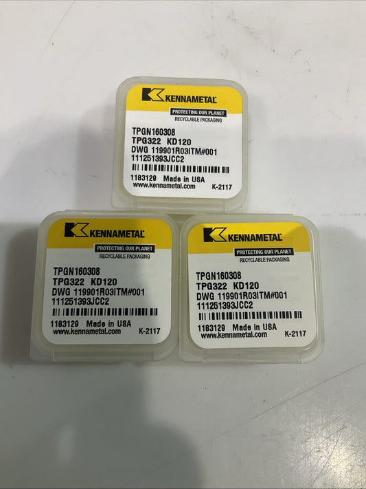 KENNAMETAL  TPG322 KD120  PCBN  TURNING  INSERT  LOT OF 3  Y2M