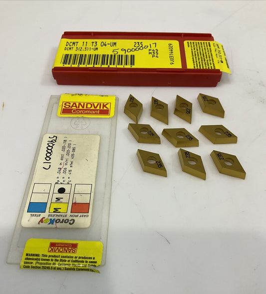 SANDVIK  235 - DCMT 11 T3 04-UM  CARBIDE INSERT GRADE LOT OF 10 Y2M