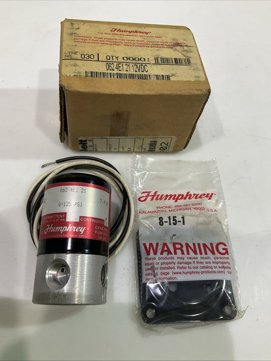 HUMPHREY  062-4E1-21  PNEUMATIC DICTIONARY VALVE   120VDC  Y2M