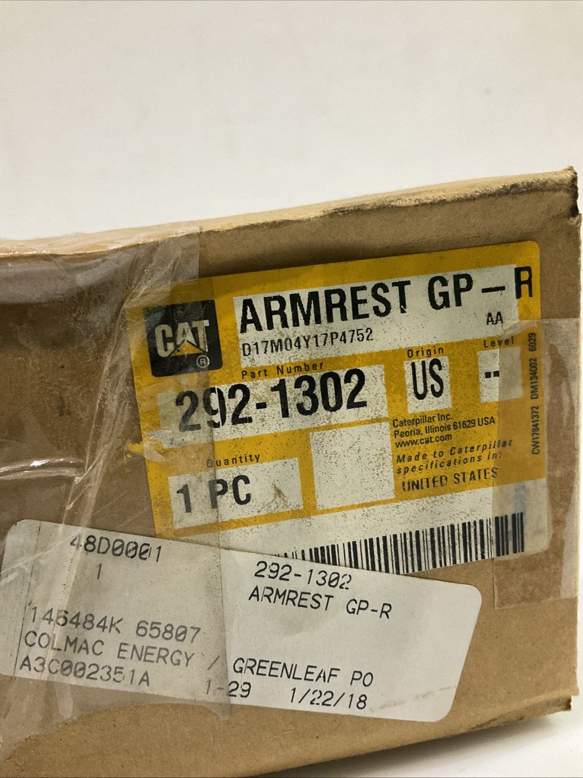 CAT- CATERPILLAR  292-1302  ARMRESTS ASSEMBLY RH  Y2M