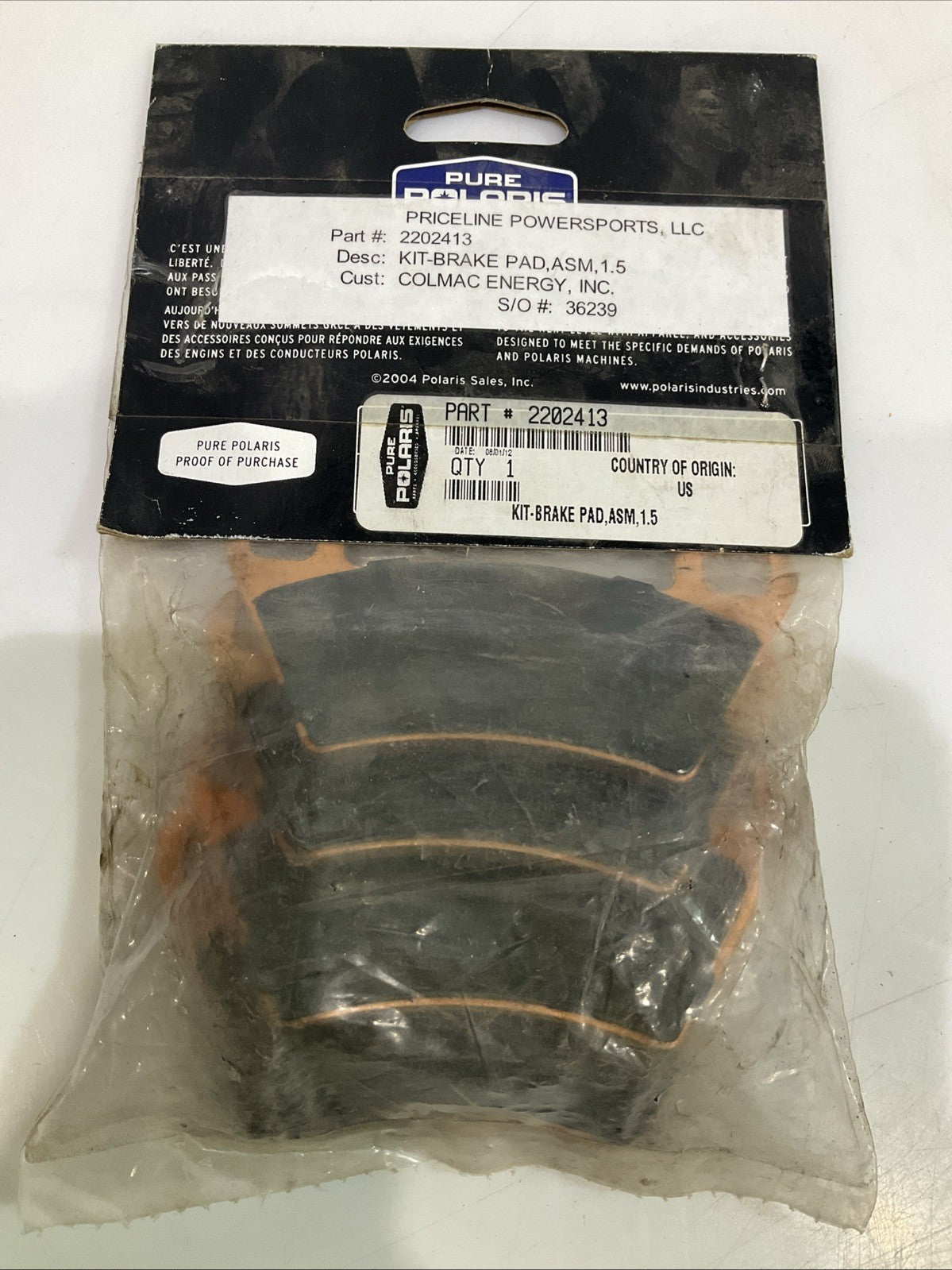 PURE  POLARIS  2202413 KIT  BRAKE PAD ASSEMBLY QTY 4 IN BAG Y2M