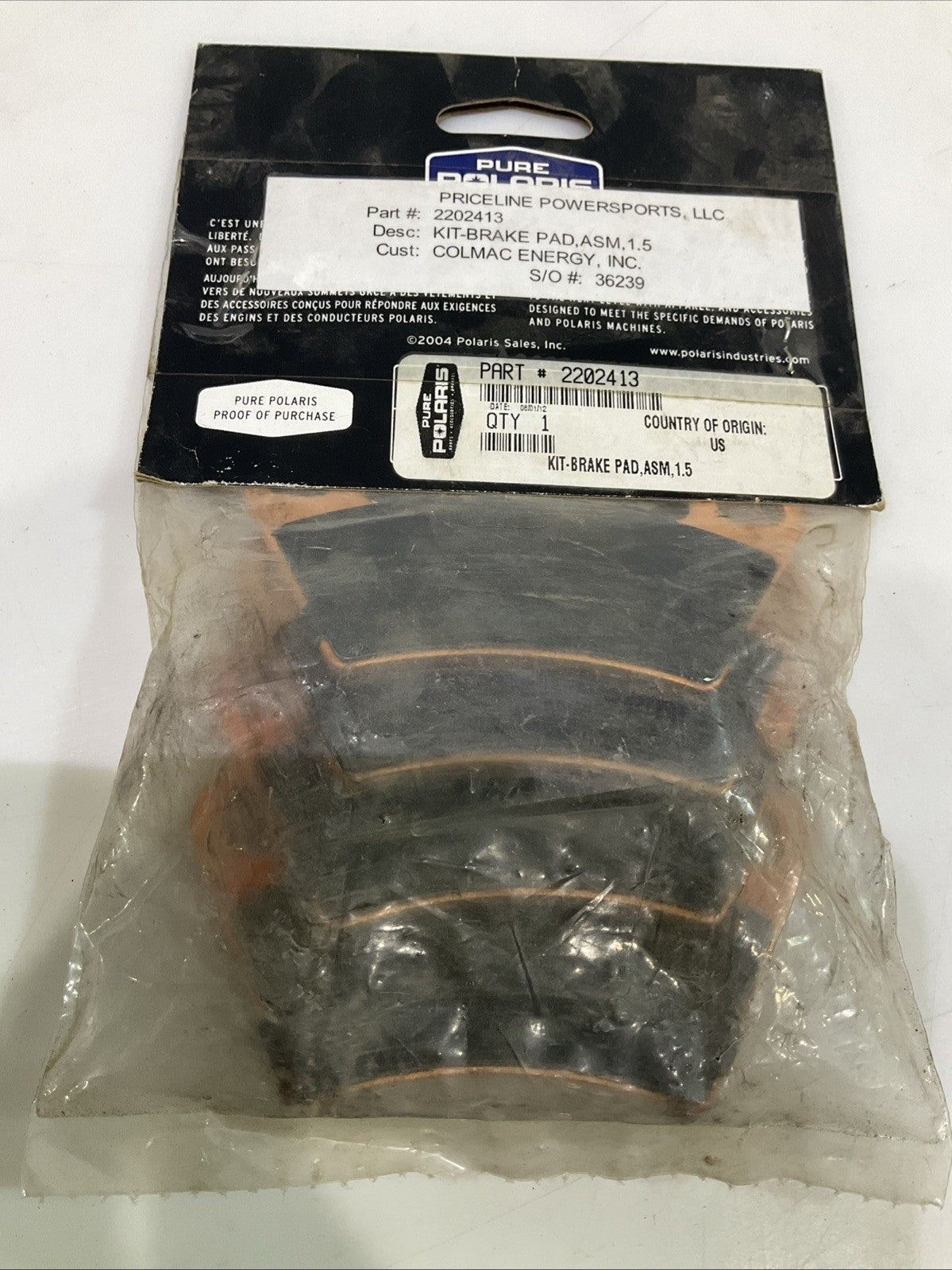 PURE  POLARIS  2202413 KIT  BRAKE PAD ASSEMBLY QTY 4 IN BAG Y2M