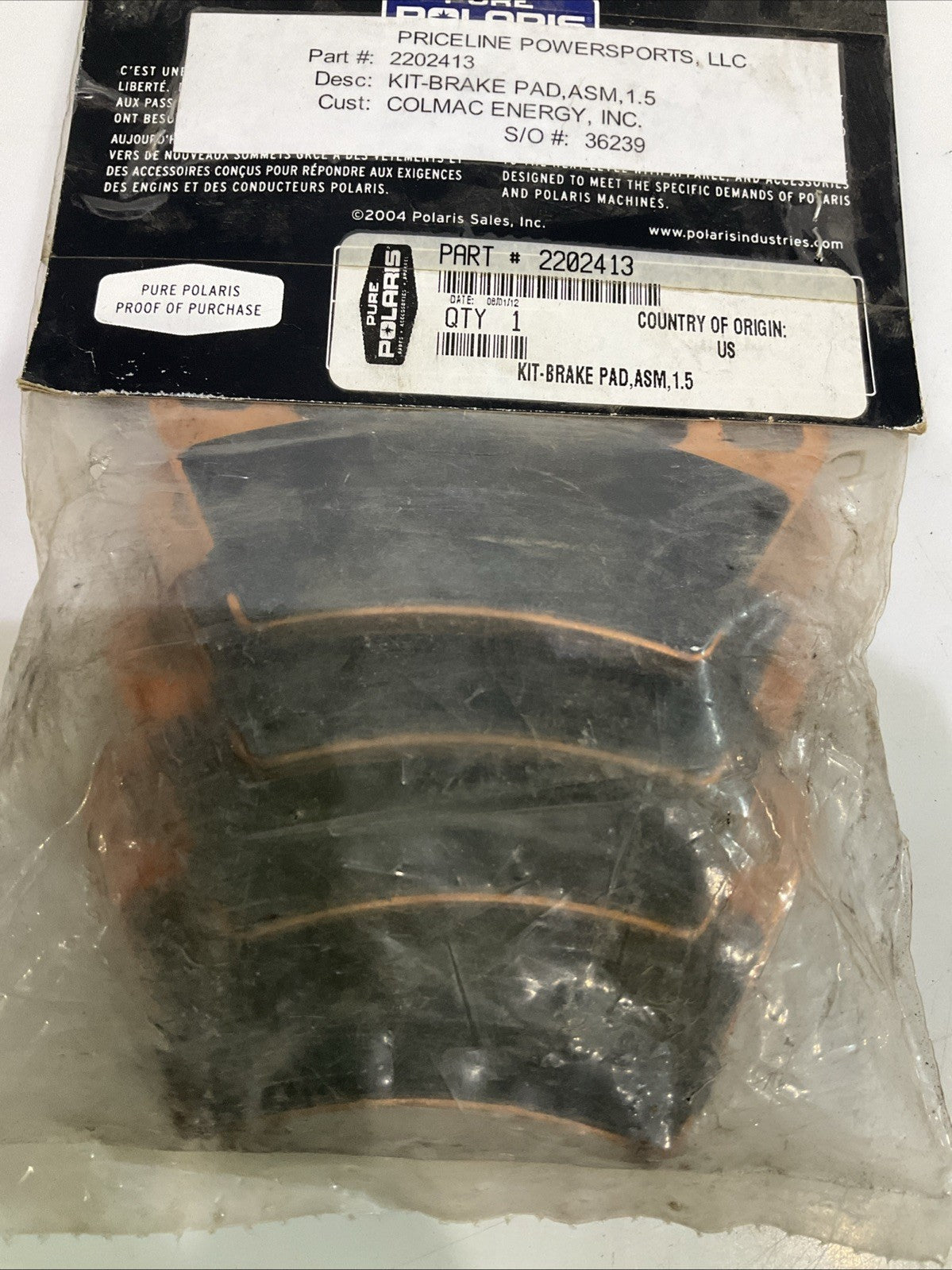 PURE  POLARIS  2202413 KIT  BRAKE PAD ASSEMBLY QTY 4 IN BAG Y2M