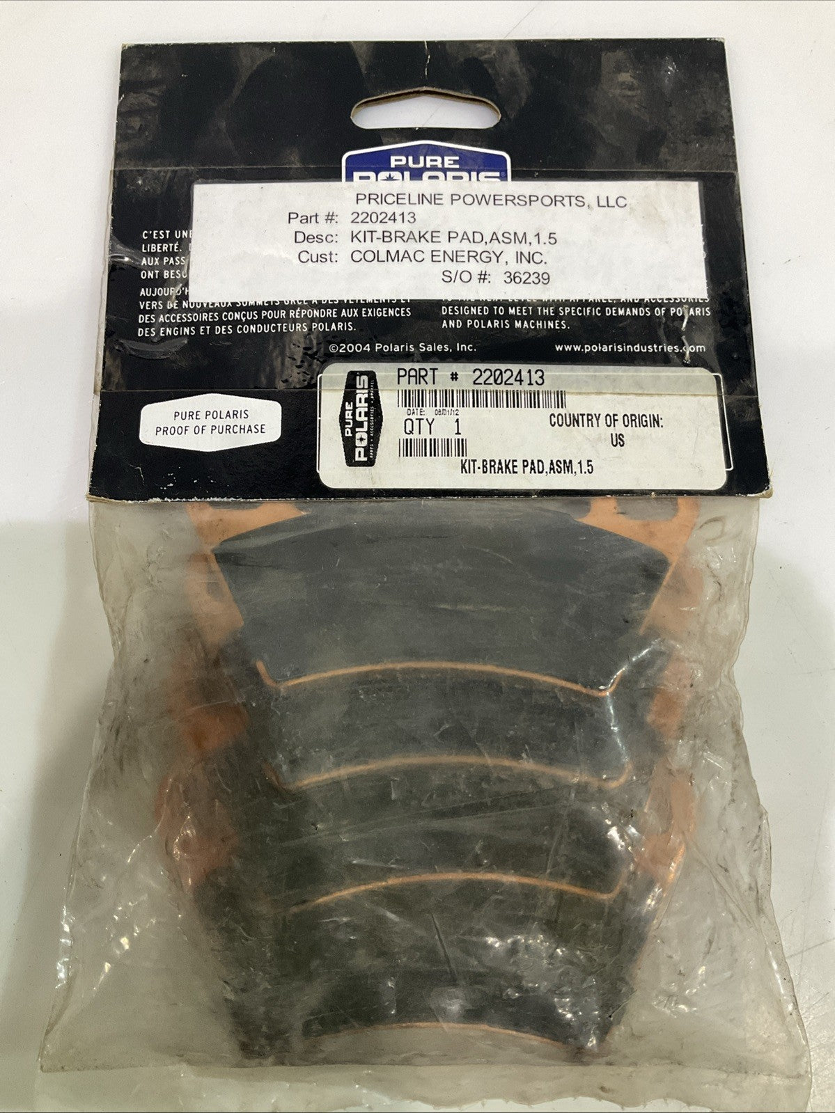 PURE  POLARIS  2202413 KIT  BRAKE PAD ASSEMBLY QTY 4 IN BAG Y2M