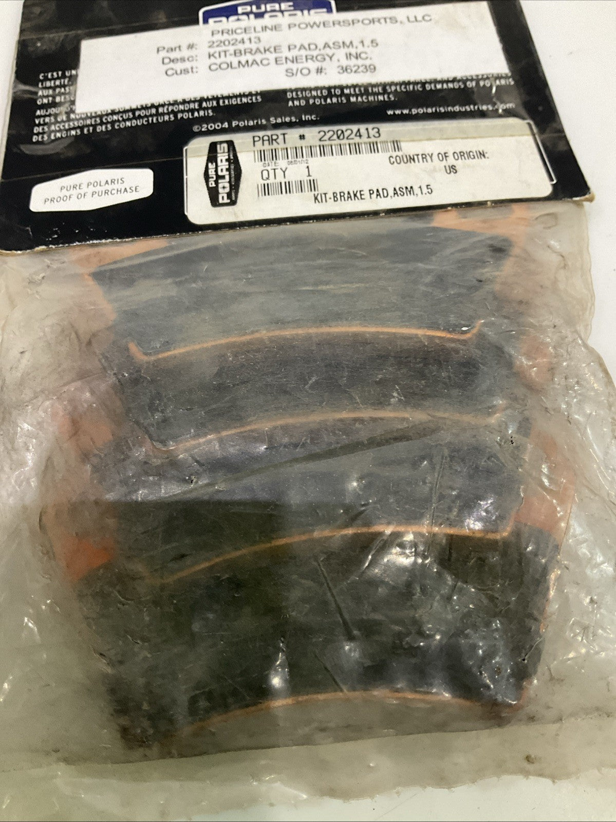 PURE  POLARIS  2202413 KIT  BRAKE PAD ASSEMBLY QTY 4 IN BAG Y2M