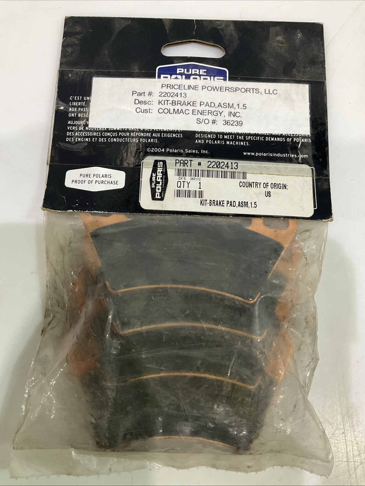 PURE  POLARIS  2202413 KIT  BRAKE PAD ASSEMBLY QTY 4 IN BAG Y2M