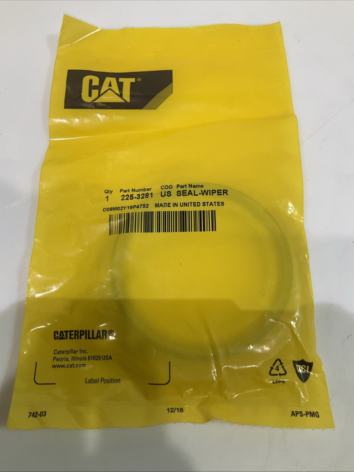 CAT-CATERPILLAR  225-3281 INNER DIAMETER DOUBLE  LIP  WIPER  SEAL  LOT OF  2 Y2M