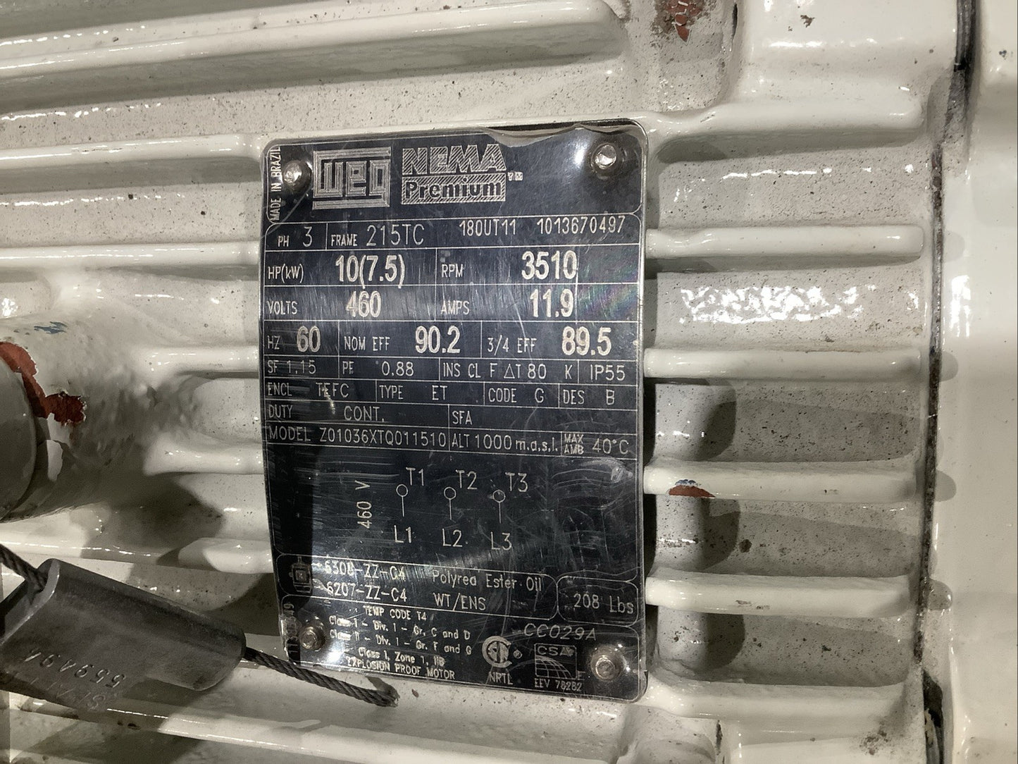 WEG Z01036XTQ011510 DRIVER MOTOR 3PH 469V 3510RPM 10HP