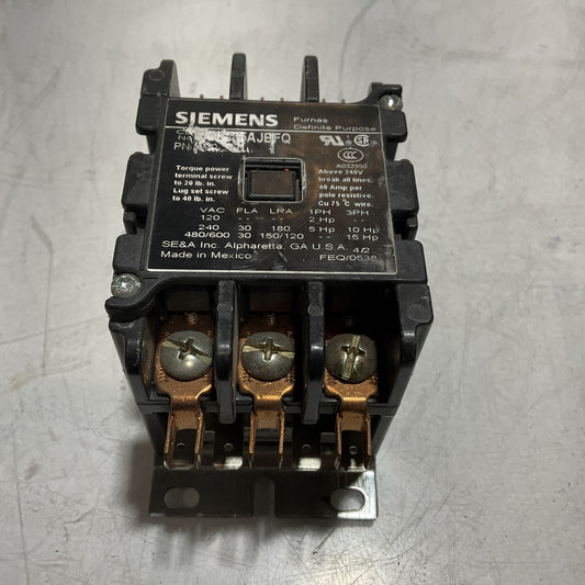 SIEMENS 42BF35AJBFQ ELECTROMECHANICAL CONTACTORS 3 POLE 30A 24V 50/60HZ  476-U3S