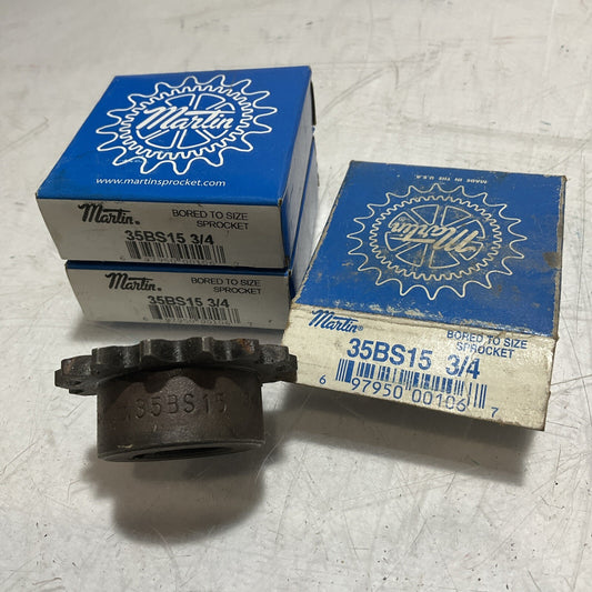MARTIN 35BS15 3/4 SPROCKET SIZE 35 3/4IN BORE 3/8IN PITCH 15 TEETH LOT OF 3  678
