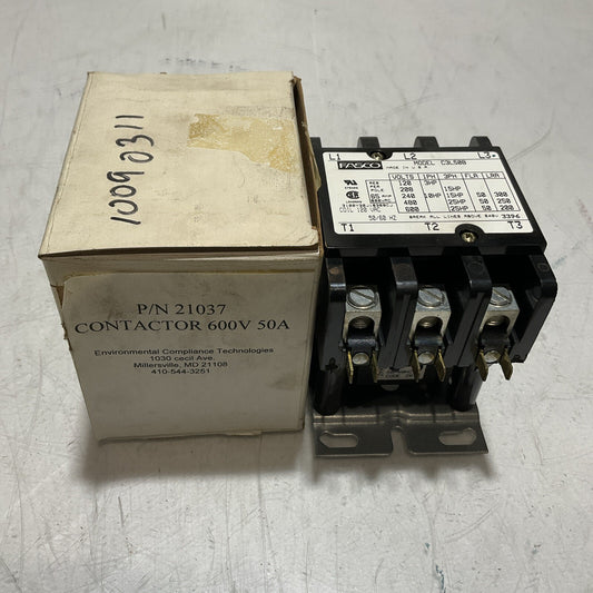 FASCO C3L50B MAGNETIC CONTACTOR KEMP 21037 600VAC 65A 555-U3S
