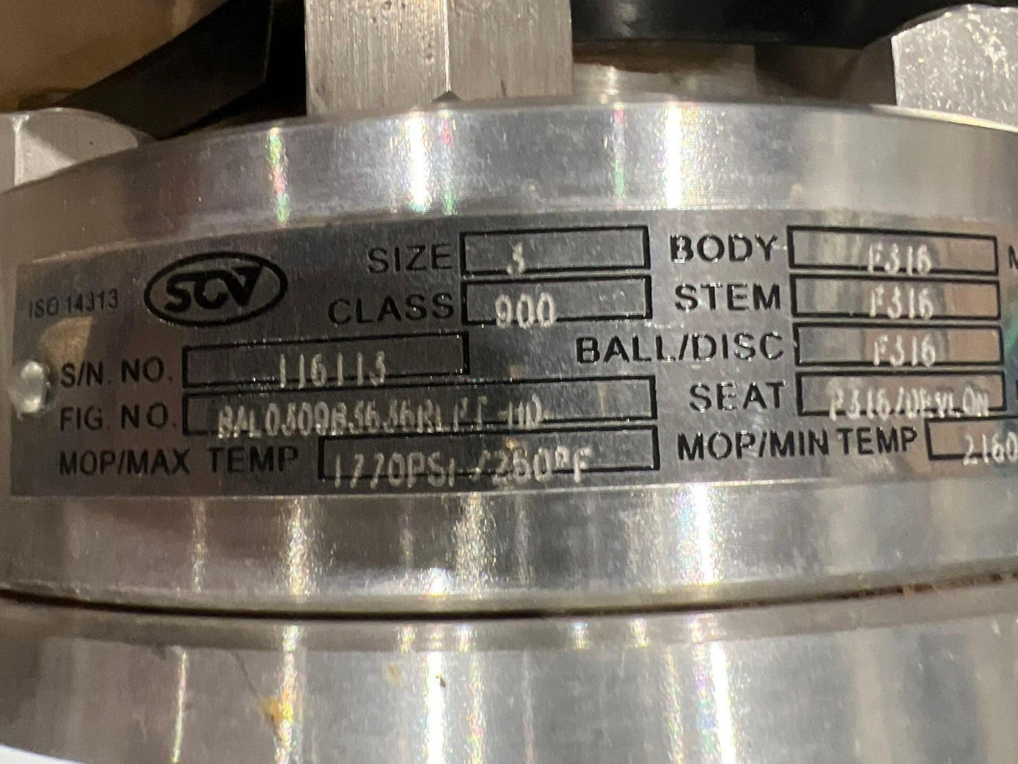 SCV TRUNNION VALVE BAL0509B5636RLPT-HD CLASS 900 SIZE 3" F316 STAINLESS V2M