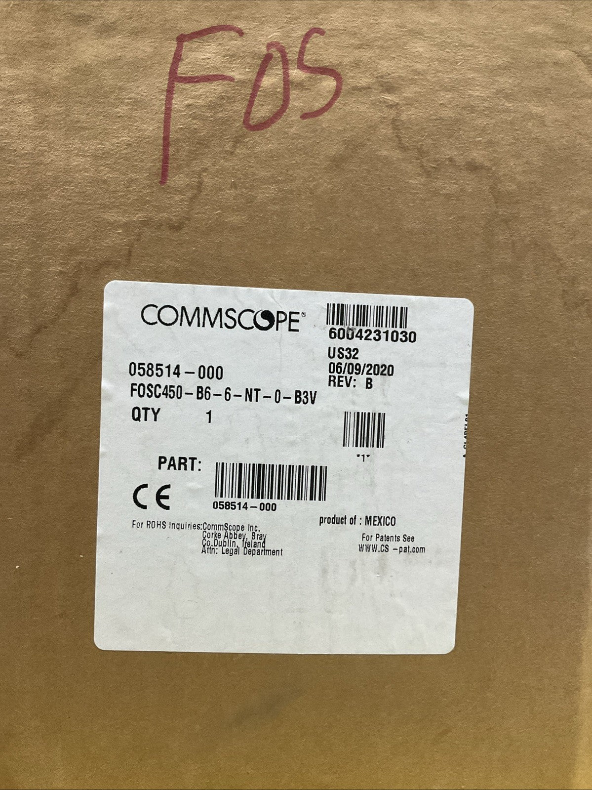 COMMSCOPE  058514-000 FIBER  OPTIC  SPICE  CLOSURE  FOCS  450-B6-6-NT-0-B3B  Y2M