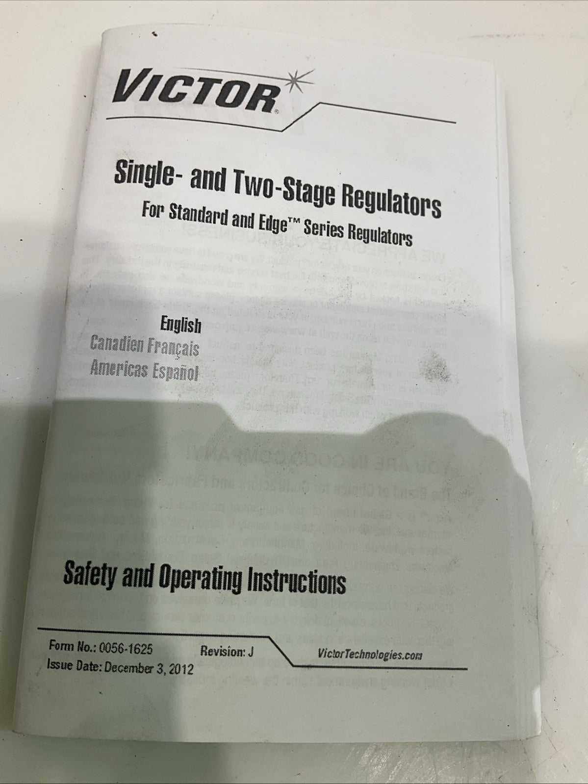 VICTOR CU-2581-HF  - 0781-0087EX SINGLE -AND TWO STAGE  GAS REGULATOR  SR250 Z2M