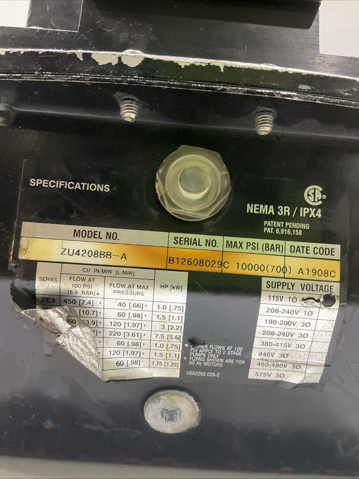 HYDRATIGHT  ZU4208BB-A  ELECTRIC HYDRAULIC  TORQUE WRENCH PUMP  Y2M