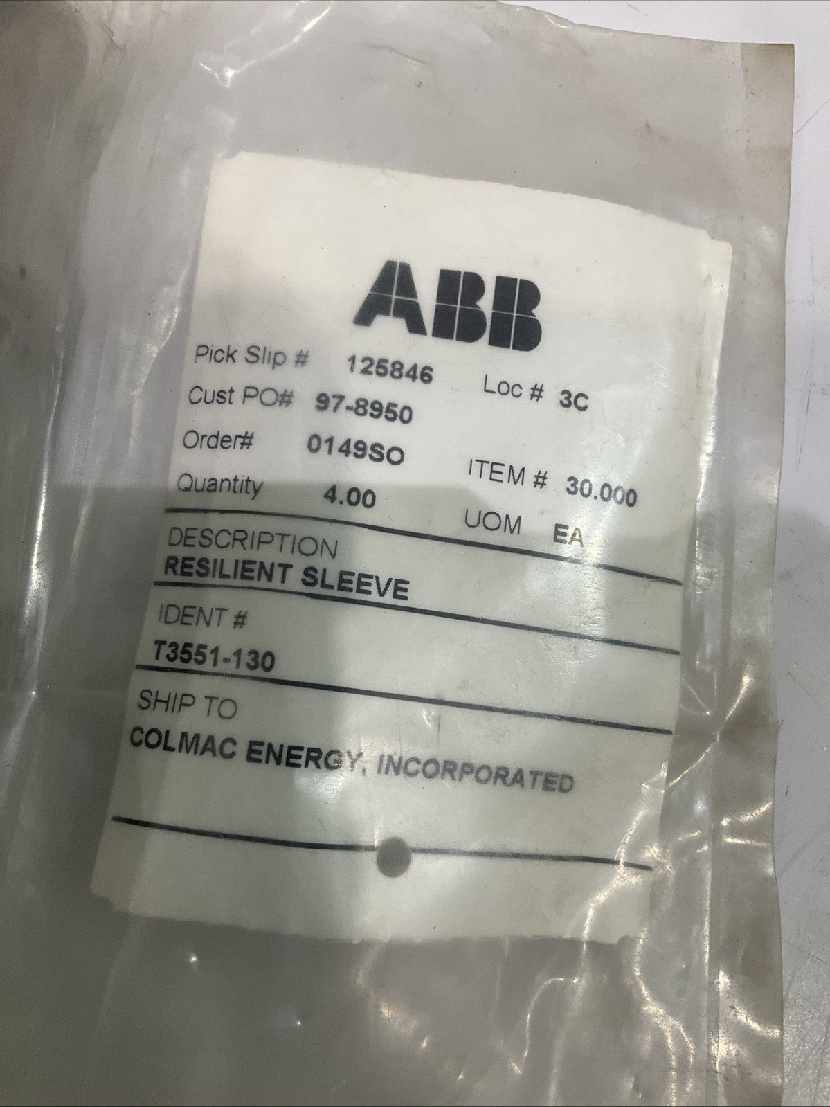 ABB  SLV-T3551-130  RESILIENT  SLEEVE  LOT OF 4 T2M