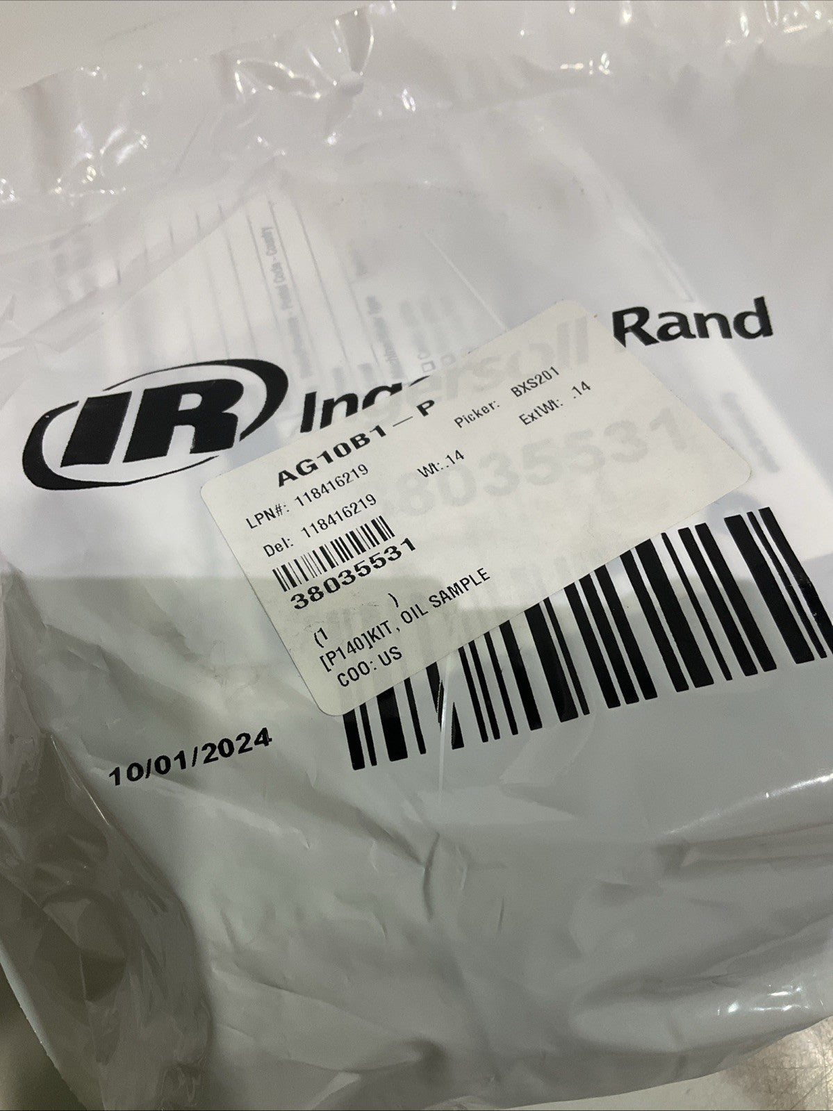 IR-INGERSOLL RAND  AG10B1-P 118416219 38035531  P140 KIT  OIL SAMPLE  Y2M