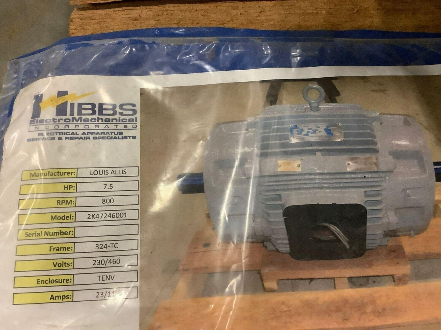 UNUSED LOUIS ALLIS MOTOR MODEL 2K47246001 7.5 HP 230/460 VOLTS 800 RPM 60HZ