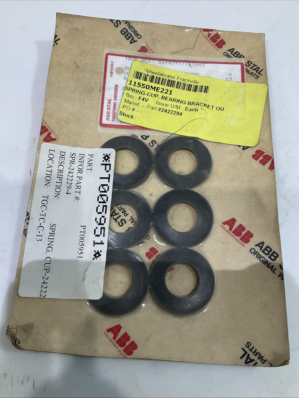 ABB  PT005951 - 2422294  SPRING CUP BEARING  BRACKET  LOT OF 6  T2M