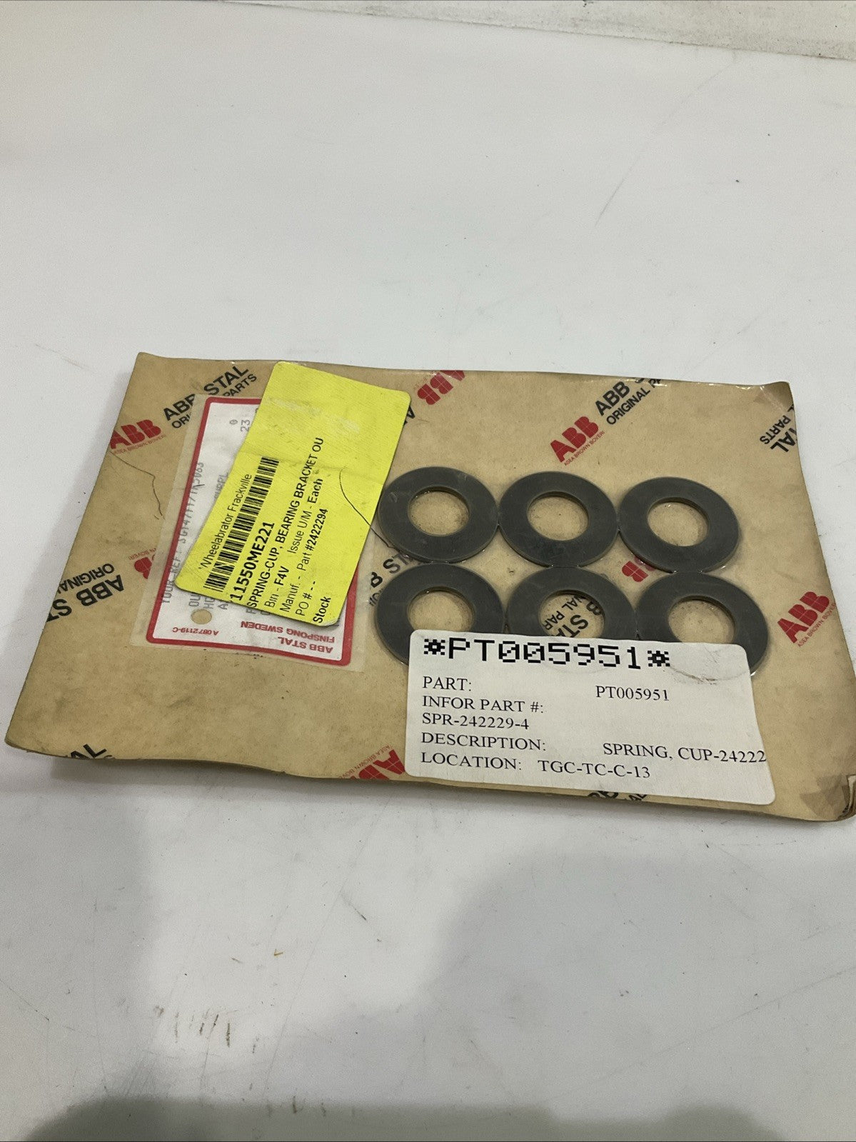 ABB  PT005951 - 2422294  SPRING CUP BEARING  BRACKET  LOT OF 6  T2M