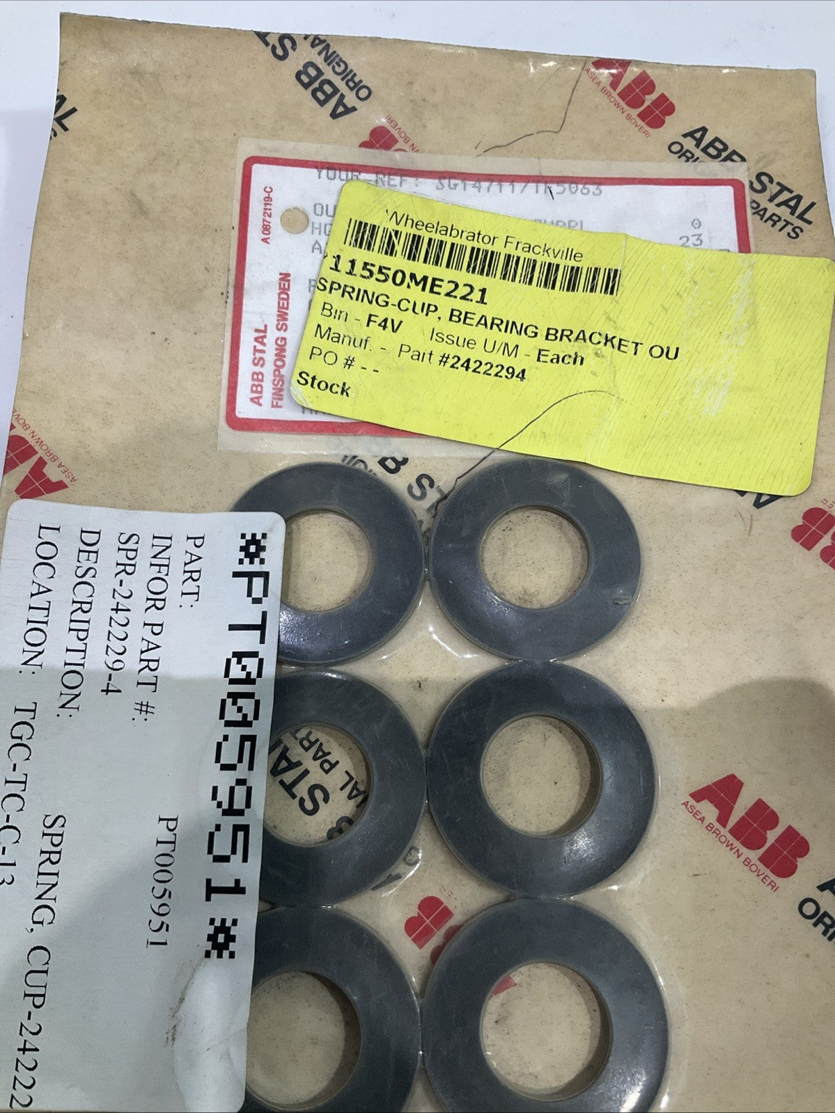 ABB  PT005951 - 2422294  SPRING CUP BEARING  BRACKET  LOT OF 6  T2M