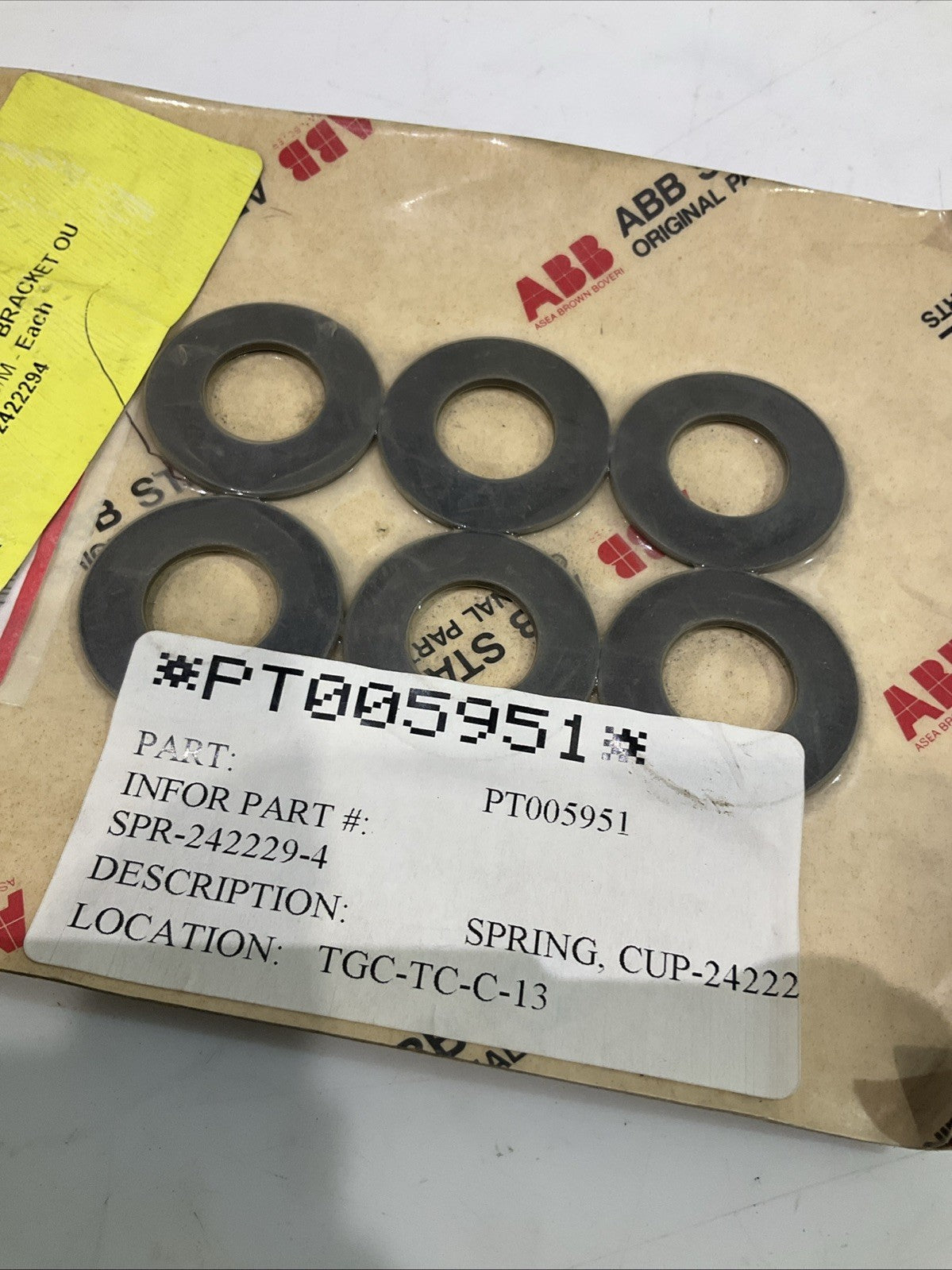 ABB  PT005951 - 2422294  SPRING CUP BEARING  BRACKET  LOT OF 6  T2M