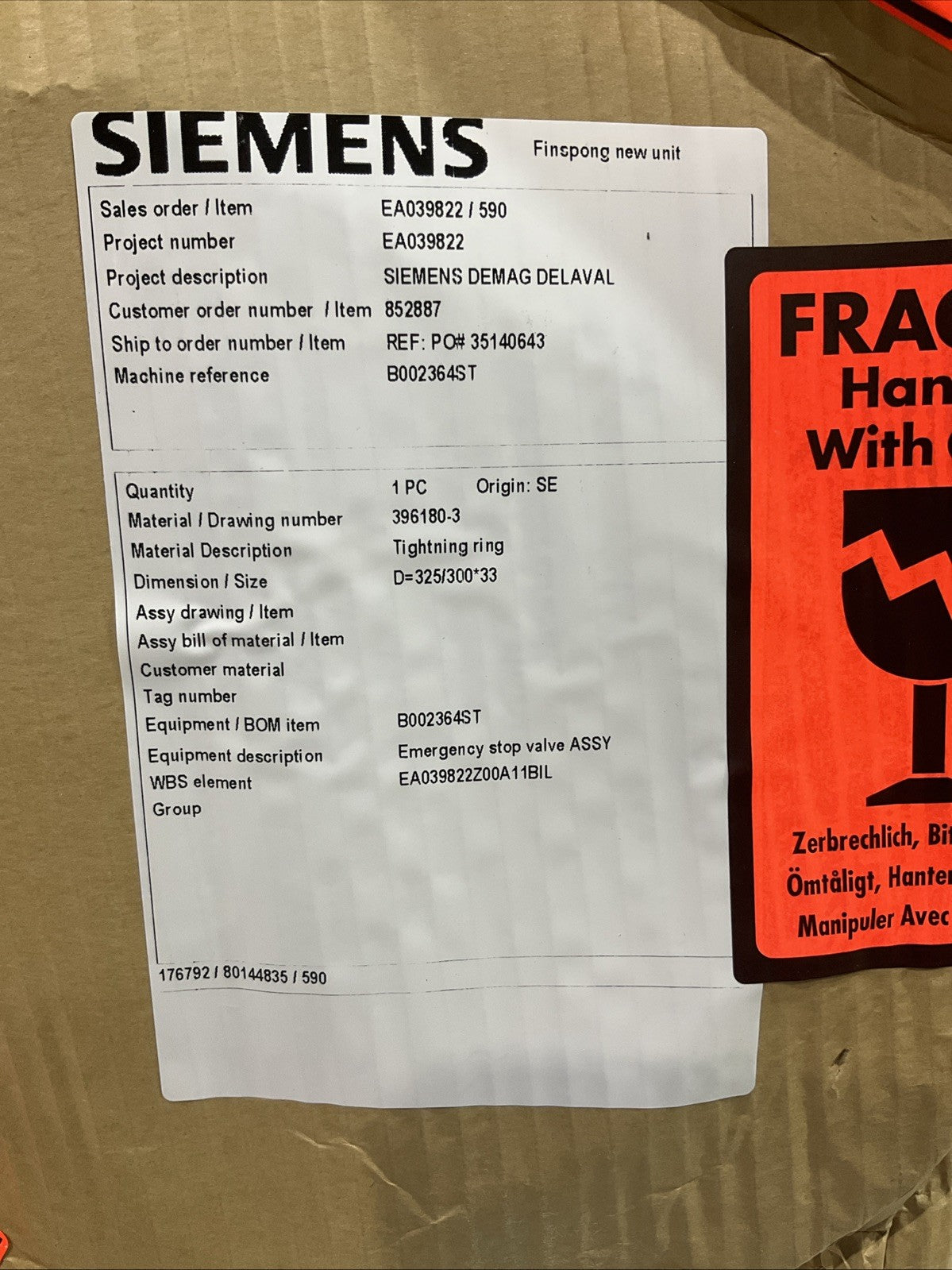 SIEMENS  396180-34  TIGHTNING  RING  T2M