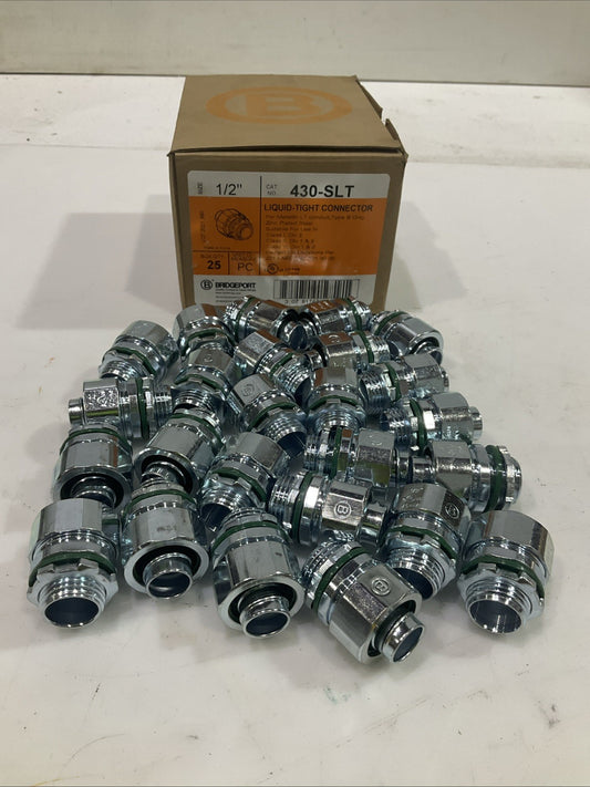 BRIDGEPORT  430-SLT    STEEL  LIQUID-TIGHT  CONNECTOR  SIZE  1/2  LOT OF 25  T2M