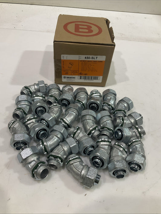 BRIDGEPORT  450-SLT  45 DEG  LIQUID TIGHT CONDUIT  FITTING  SIZE 1/2 QTY 25  T2M