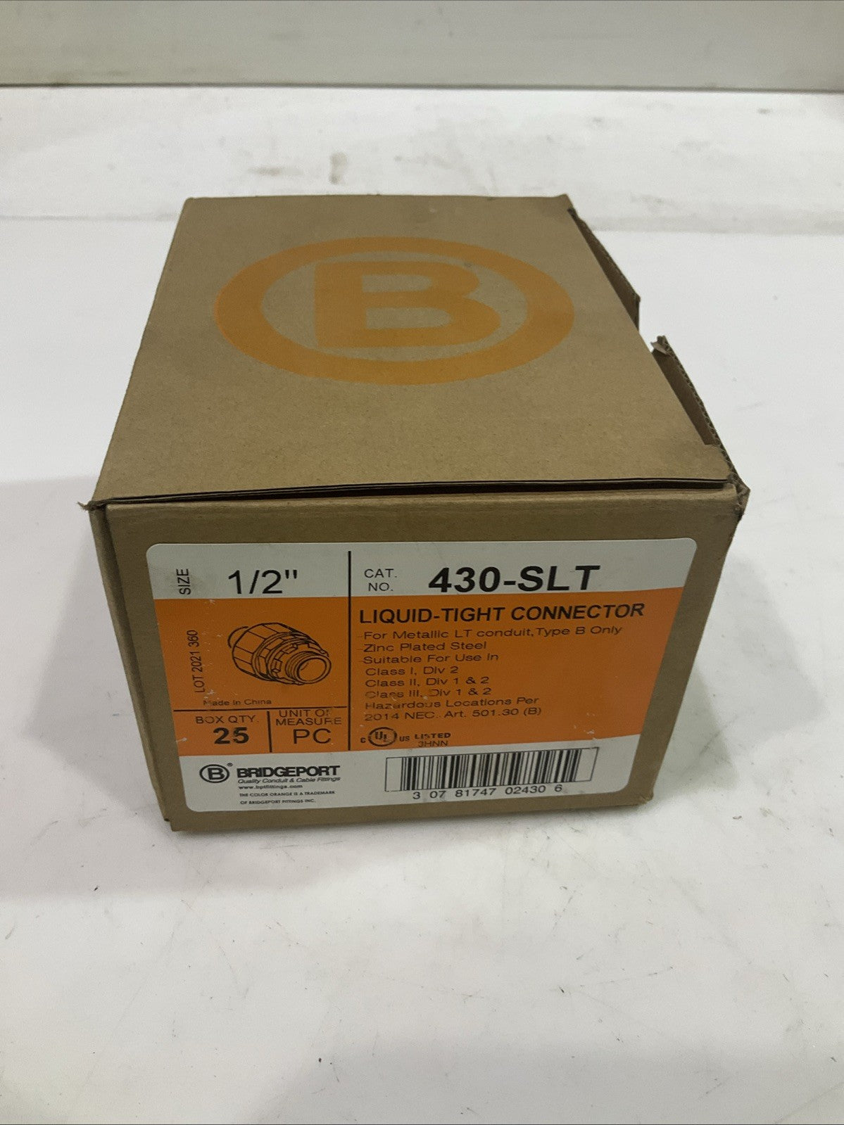 BRIDGEPORT  430-SLT    STEEL  LIQUID-TIGHT  CONNECTOR  SIZE  1/2  LOT OF 25  T2M