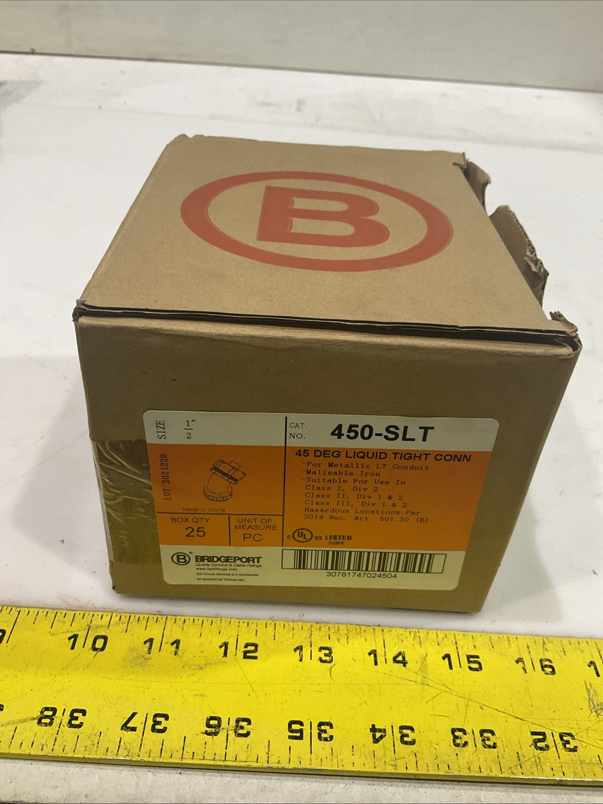 BRIDGEPORT  450-SLT  45 DEG  LIQUID TIGHT CONDUIT  FITTING  SIZE 1/2 QTY 25  T2M