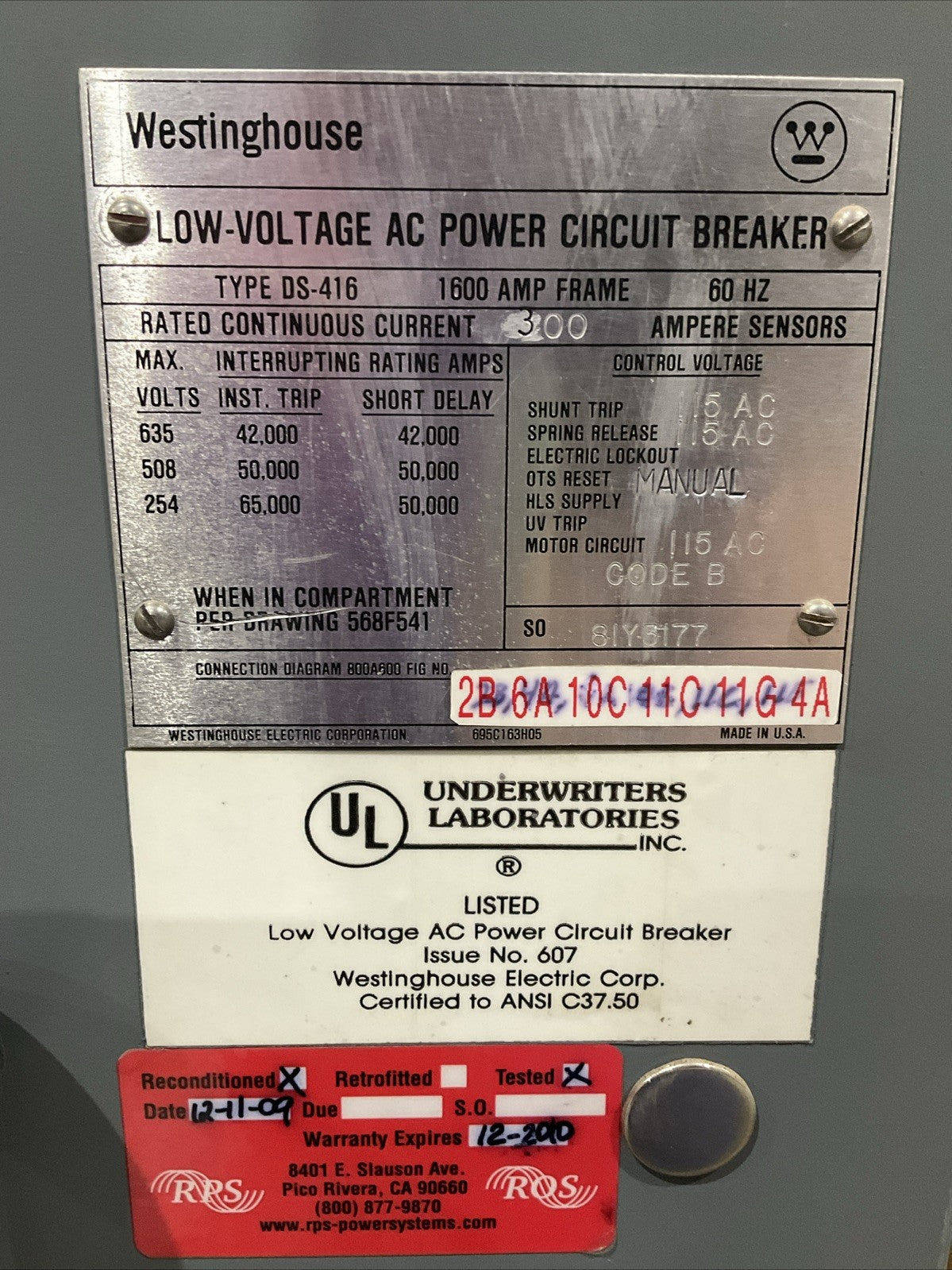 WESTINGHOUSE BRE DS-416 LOW VOLTAGE AC POWER CIRCUIT BREAKER 300A T2M