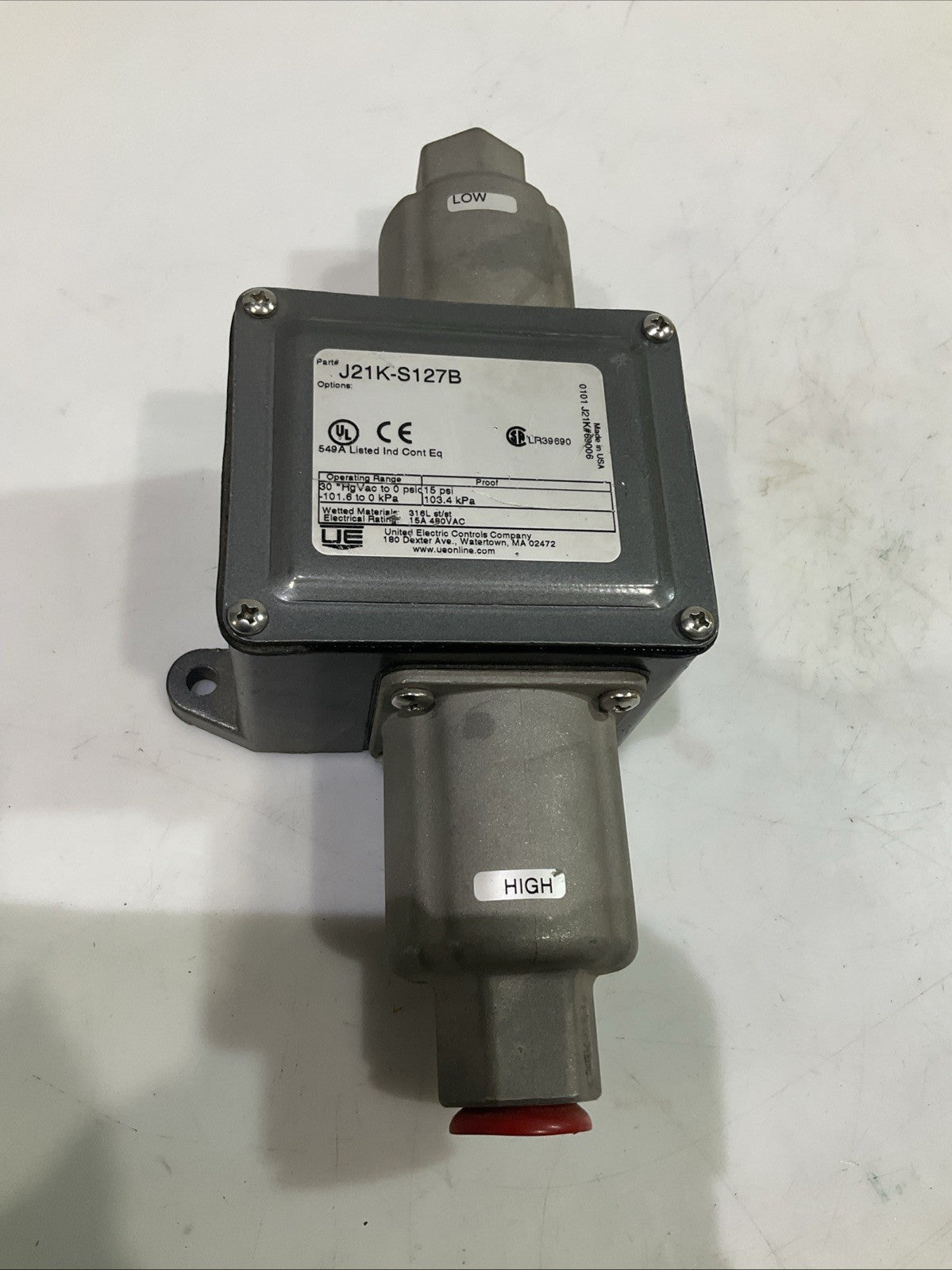 UNITED ELECTRIC CONTROL  J21K-S127  SERIES DIFFERENTIAL PRESSURE SWITCH  T2M