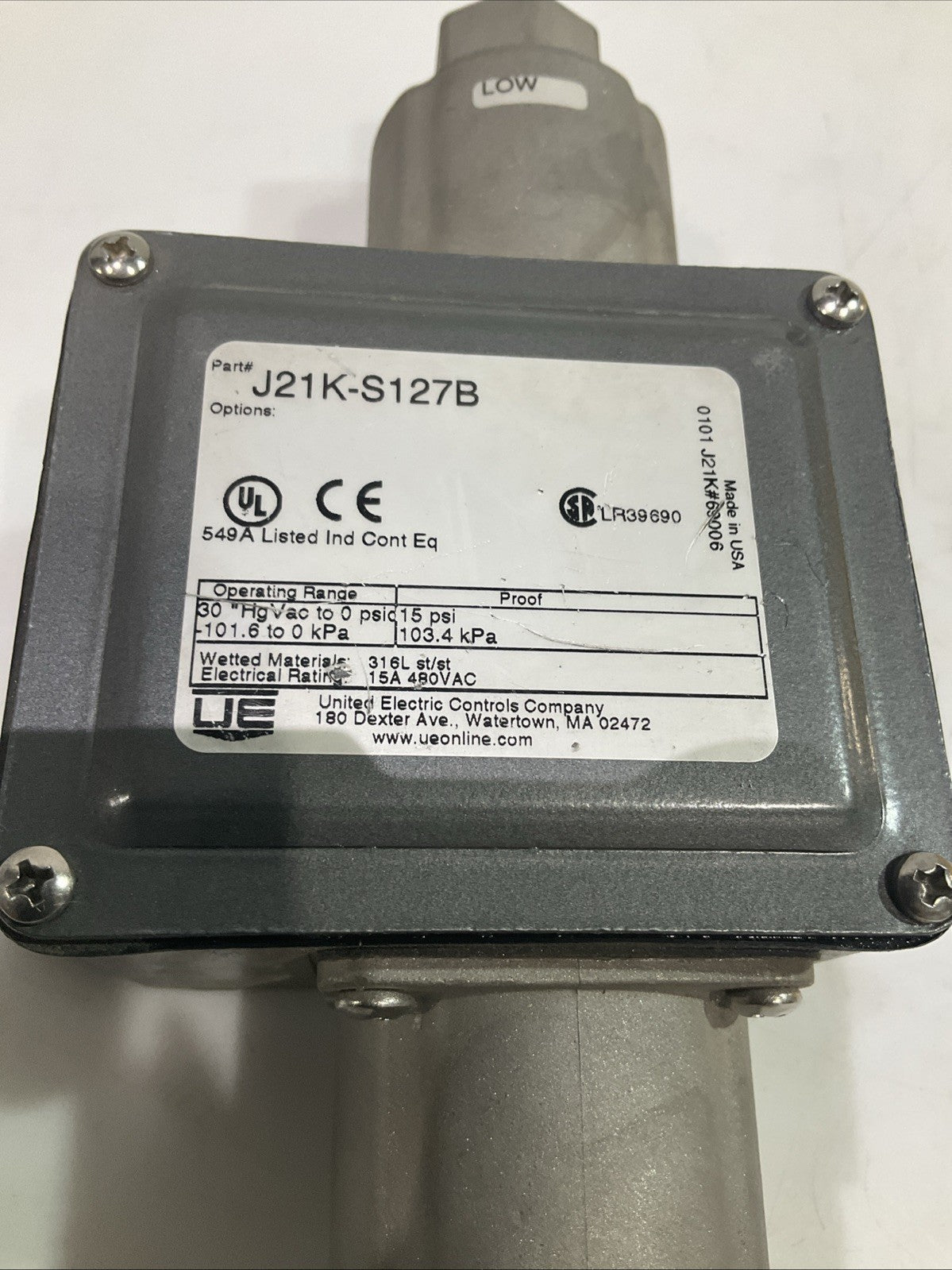 UNITED ELECTRIC CONTROL  J21K-S127  SERIES DIFFERENTIAL PRESSURE SWITCH  T2M