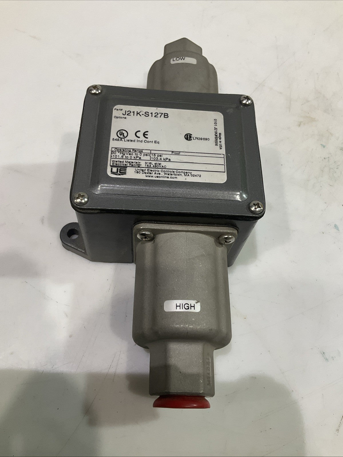 UNITED ELECTRIC CONTROL  J21K-S127  SERIES DIFFERENTIAL PRESSURE SWITCH  T2M