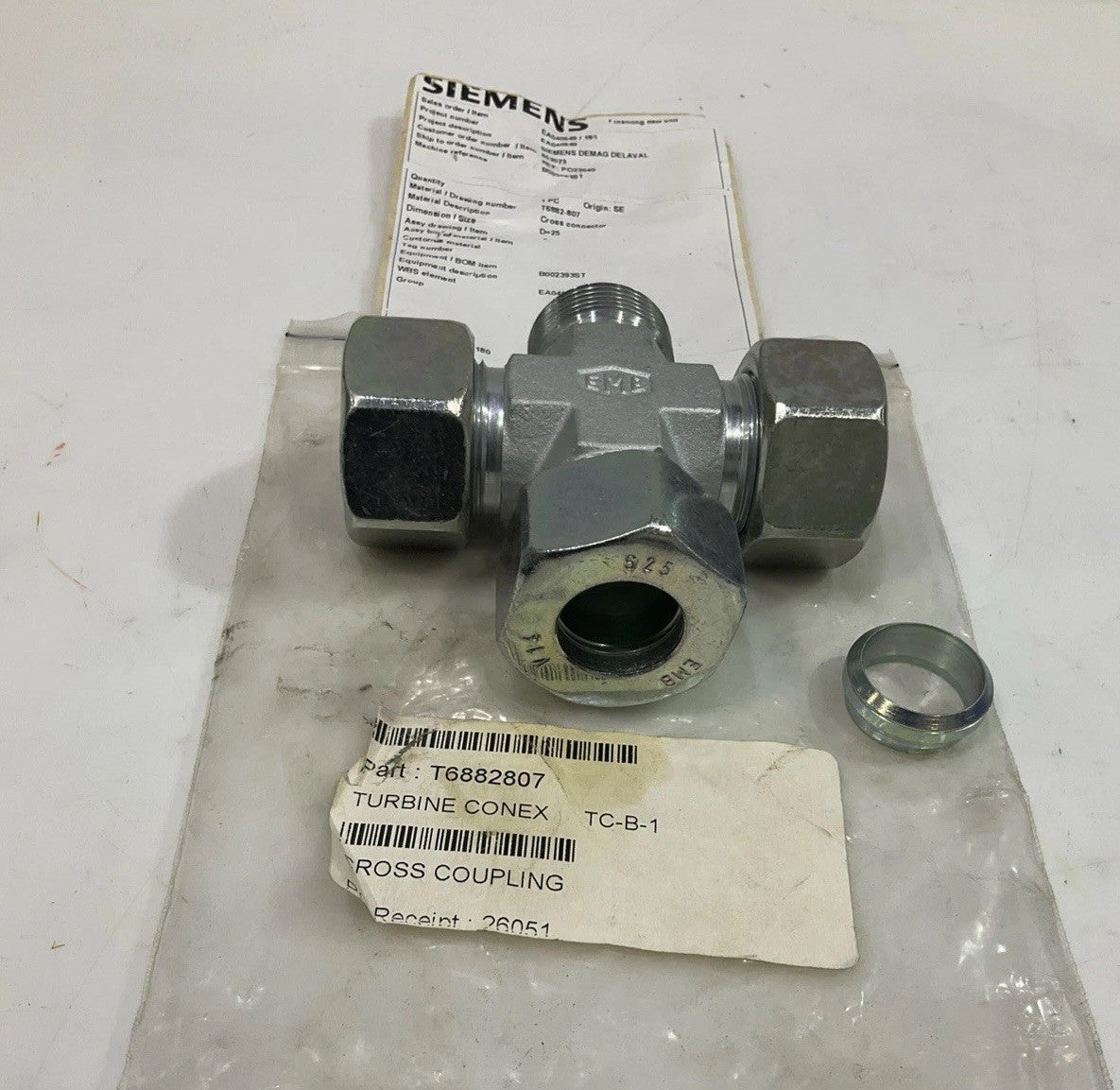 SIEMENS  T6882-807  TURBINE  CONEX CROSS  CONNECTOR  T2M