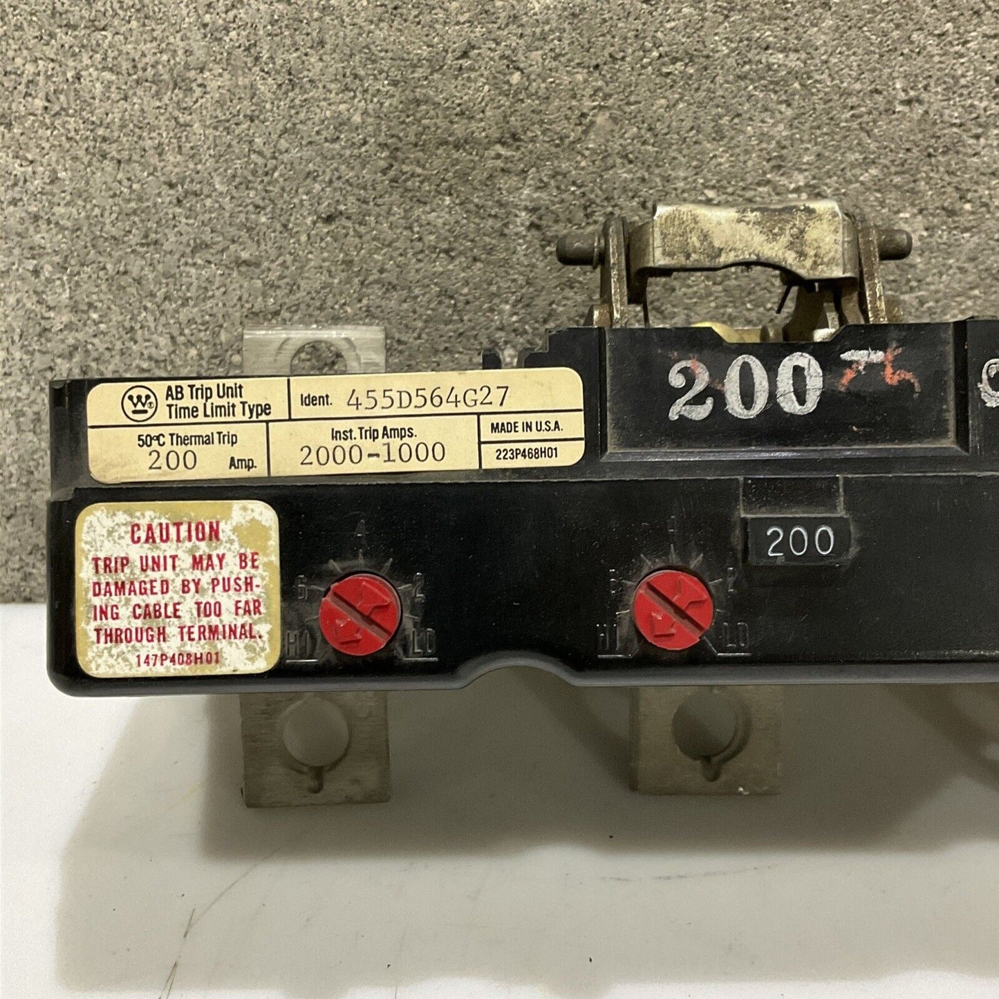 WESTINGHOUSE 455D564G27 AB TRIP UNIT 200 AMP 2000-1000 TRIP AMPS 373