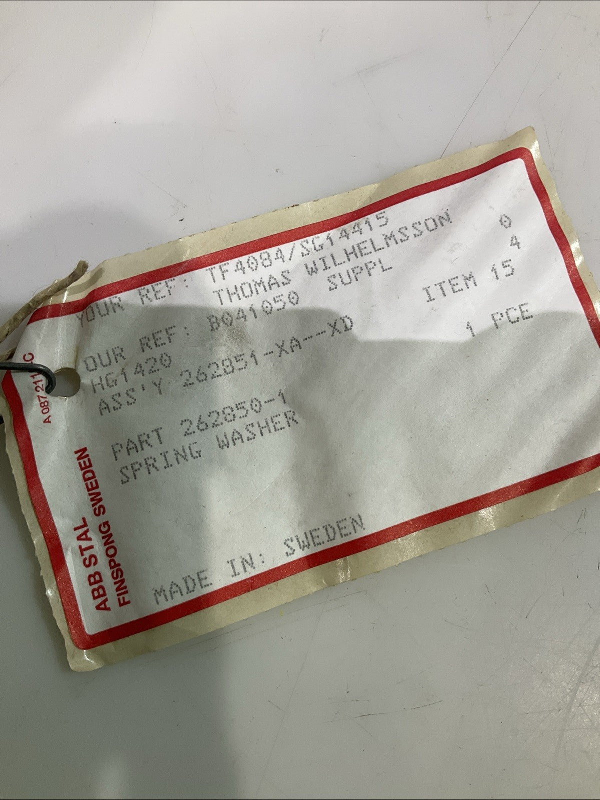 ABB   262850-1  SPRING  WASHER  GOV VALVE  T2M