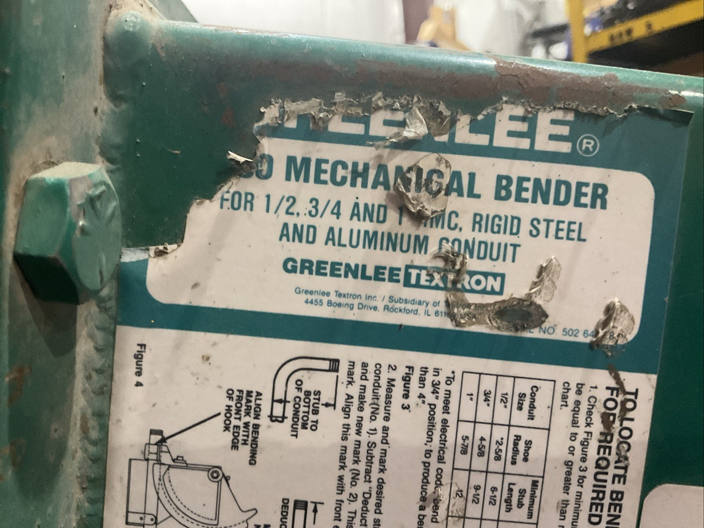 GREENLEE 1800 MECHANICAL PIPE BENDER FOR 1/2. 3/4, 1 IN IMC ALUMINUM CONDUIT T2M