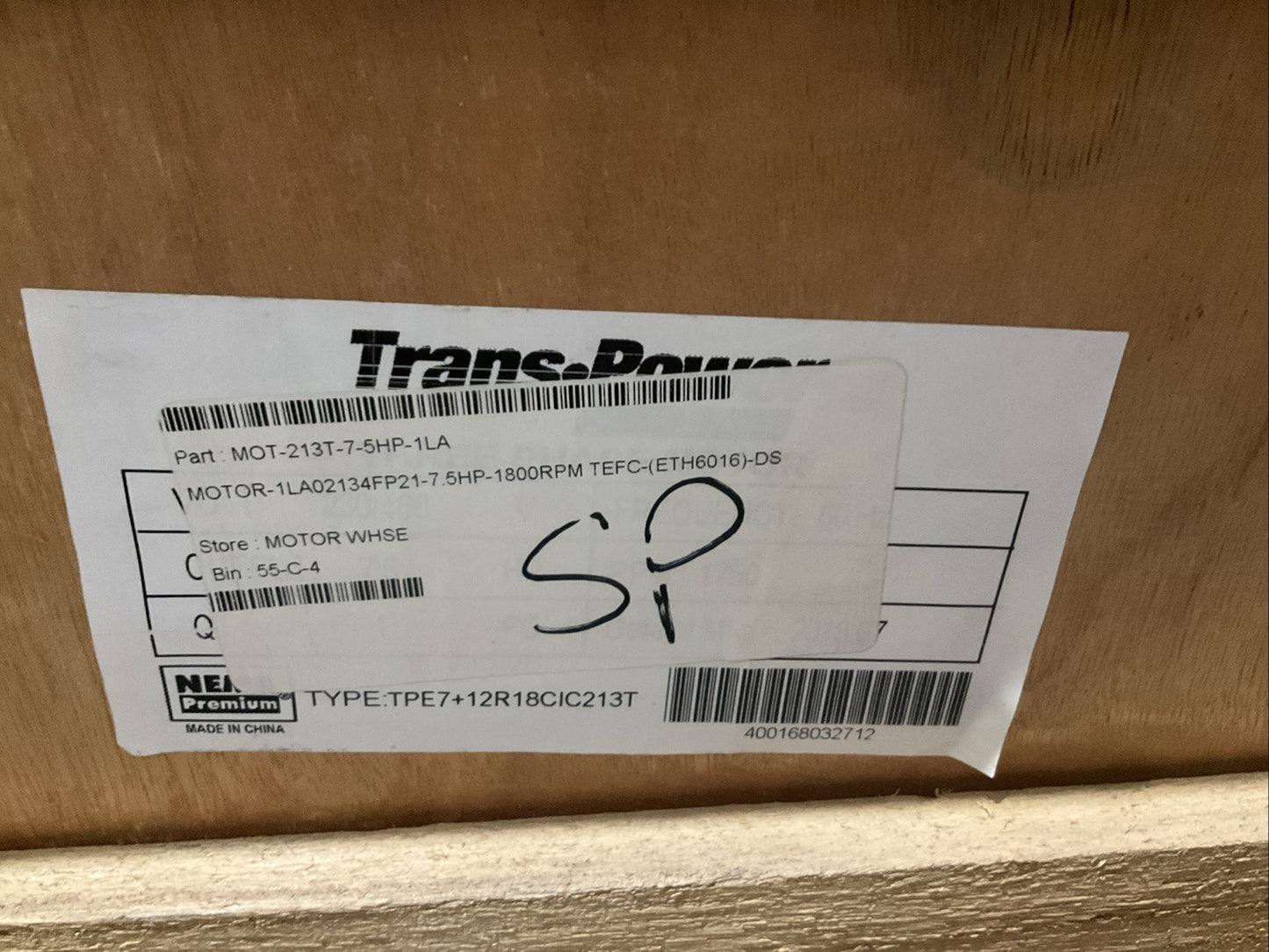 TRANS POWER TPE7+12R18CIC213 T 3 PHASE MOTOR 1750 RPM 7.5 HZ 230/460V T2M