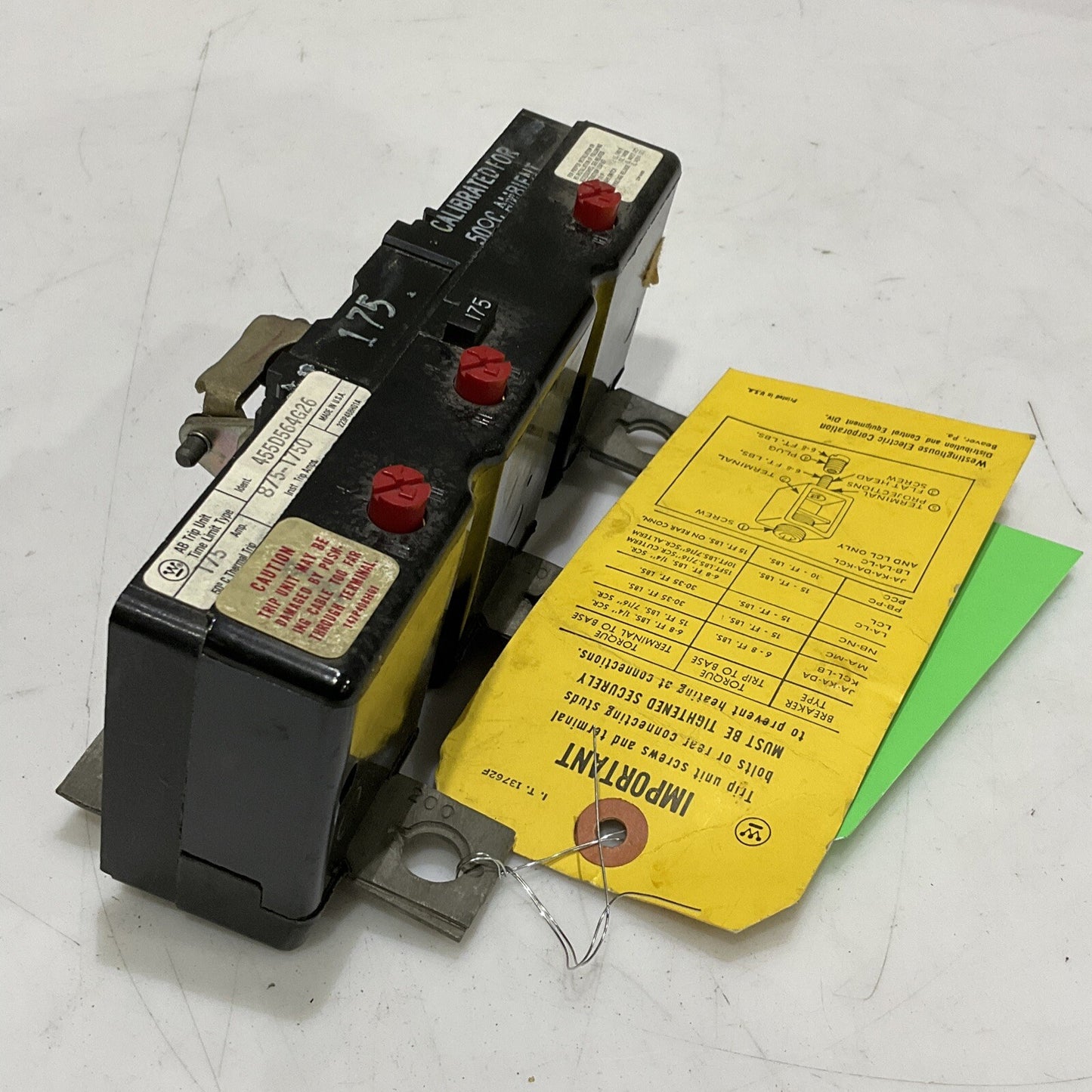 WESTINGHOUSE 455D564G26 AB TRIP UNIT 175AMP 875-1750 TRIP AMPS 373