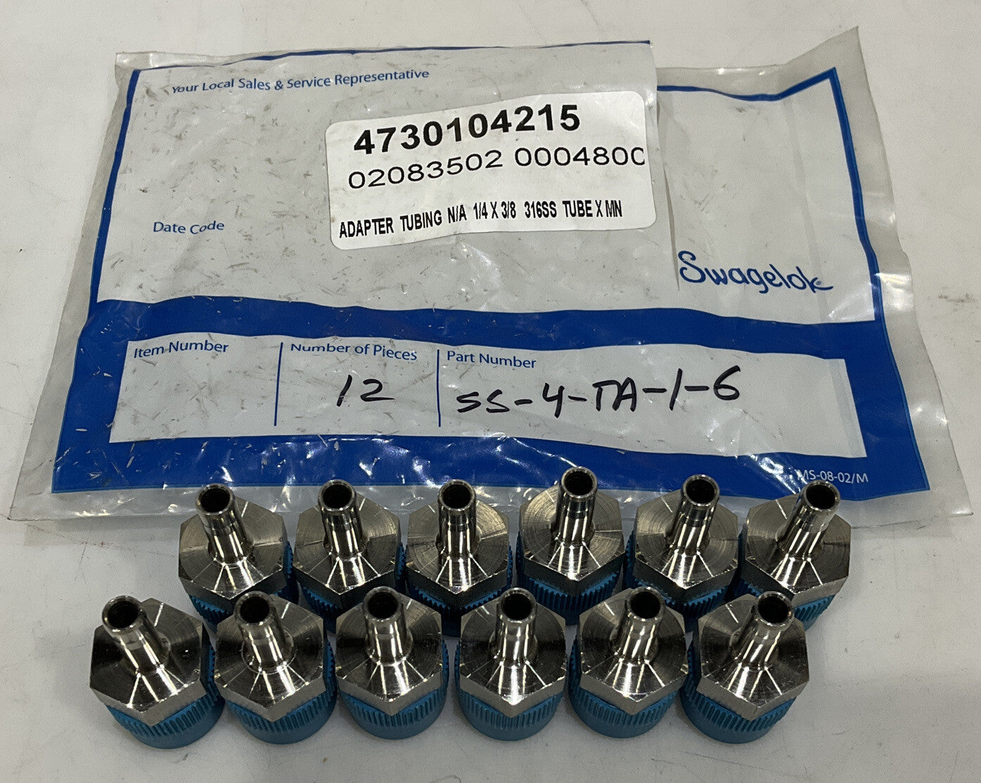 SWAGELOK SS-4-TA-1-6 TUBING ADAPTER LOT OF 12 373