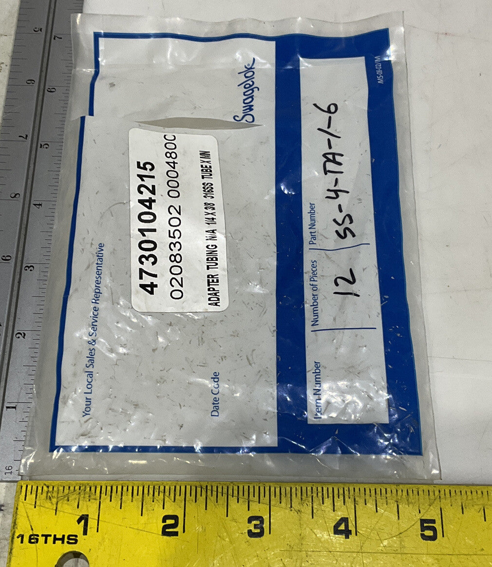 SWAGELOK SS-4-TA-1-6 TUBING ADAPTER LOT OF 12 373