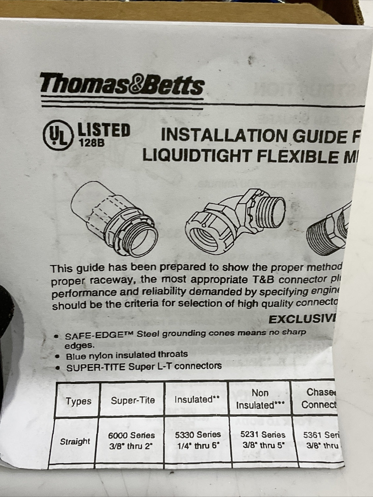 THOMAS & BETTS 5344 LIQUIDTIGHT FLEXIBLE METAL CONDUIT CONNECTOR 45 LOT OF 5 373