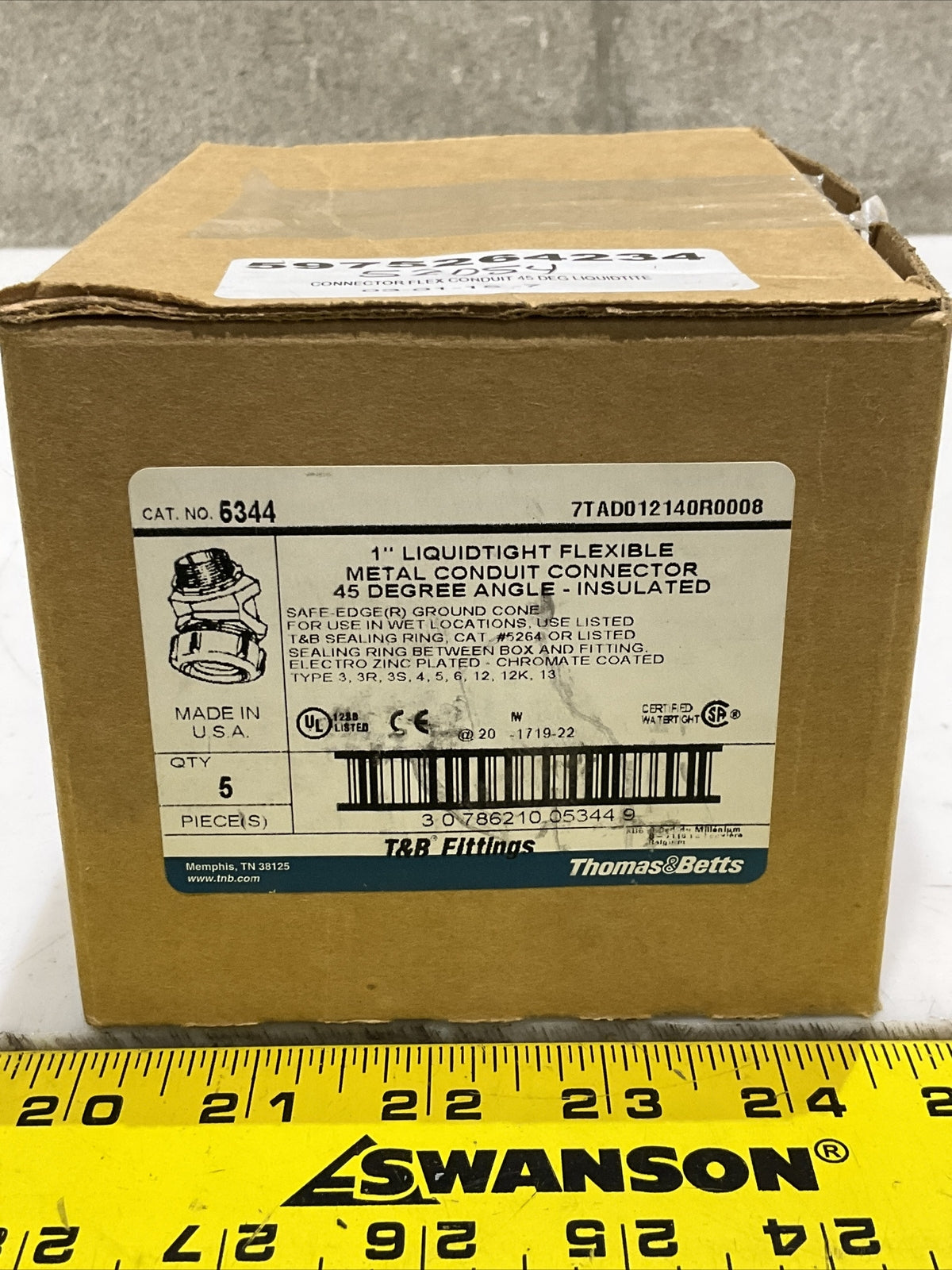THOMAS & BETTS 5344 LIQUIDTIGHT FLEXIBLE METAL CONDUIT CONNECTOR 45 LOT OF 5 373