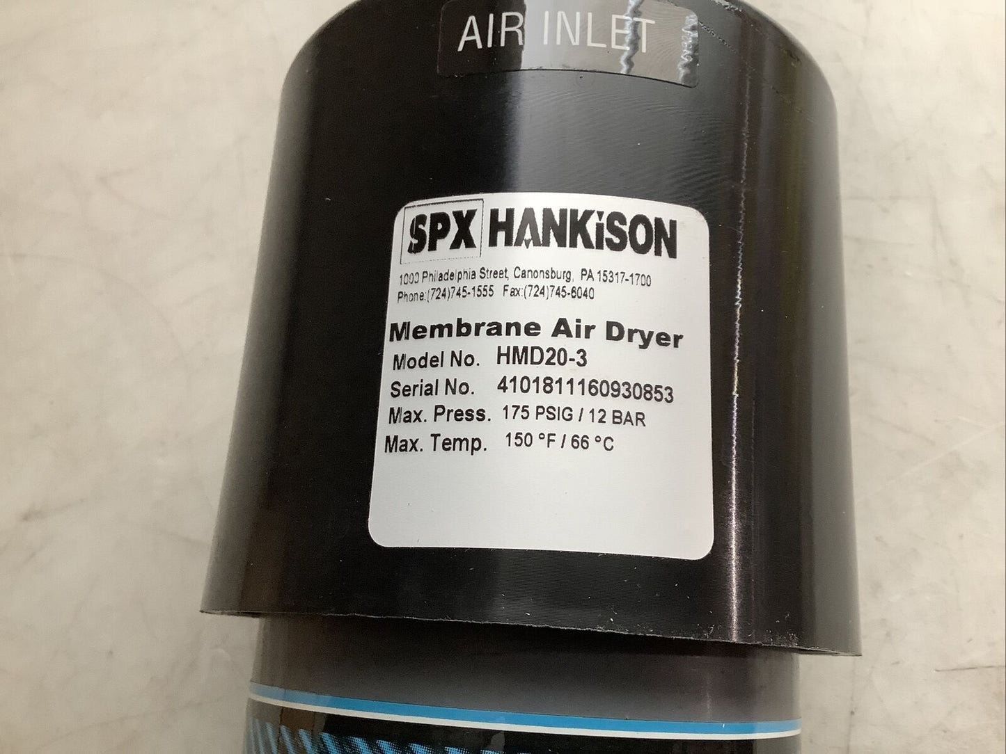 HANKISON SPXFLOW HMD20-3 MEMBRANE AIR DRYER 175 PSIG 12 BAR 150 F 66 C U3S